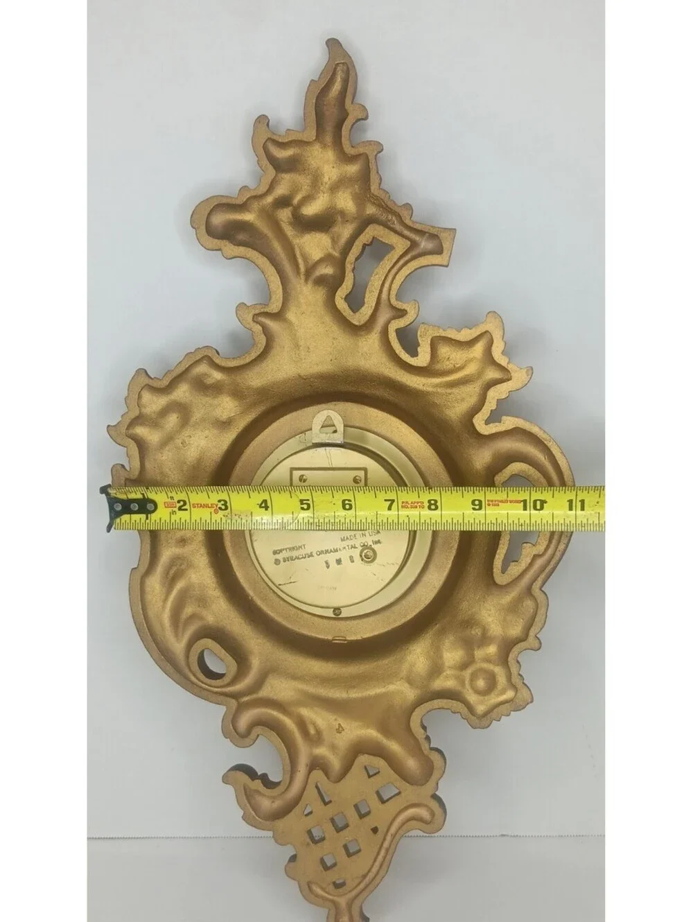 VTG Syroco Wall Clock Mid-Century Gold Tone Wind Up Works But NO KEY 22